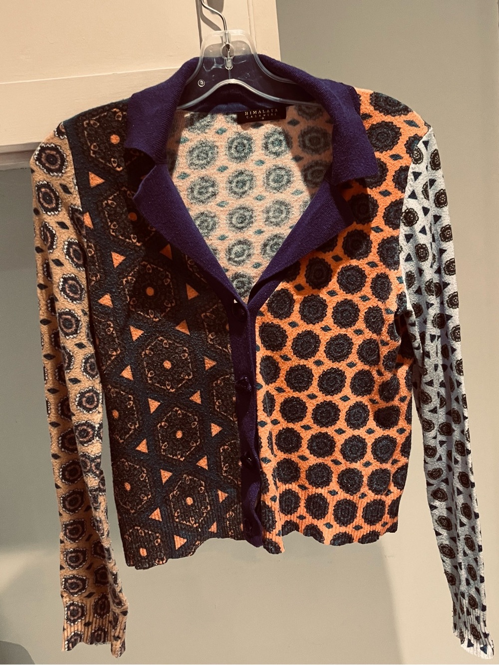 Himalaya Cashmere Multi Patterned Patchwork Quilt Design Button Up Cardigan